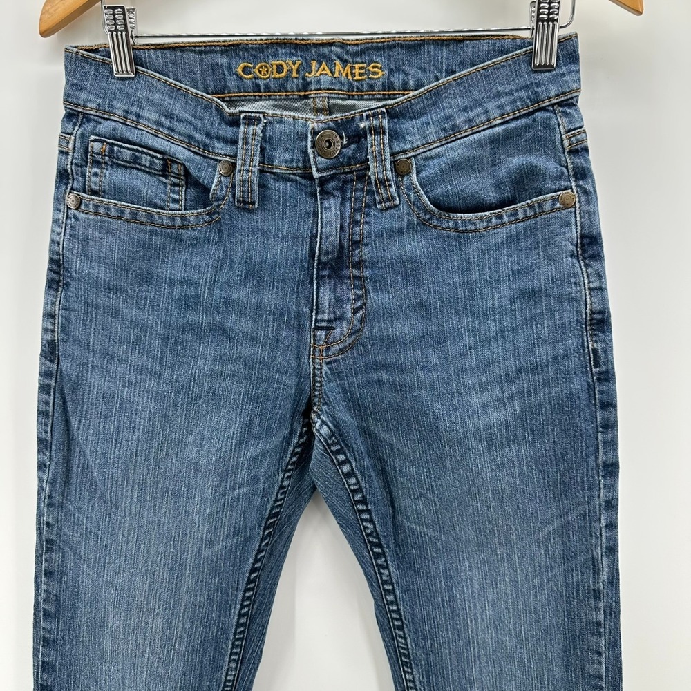 Cody James Straight Jeans Mens 30Wx32L Blue Denim Whisker Mid Rise Stretch Logo